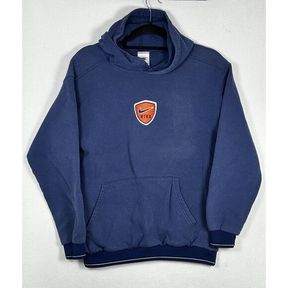 Vintage 90’s Youth Center Swoosh Nike Blue Hoodie Size XL 18-20 USA made Orange - Picture 1 of 8